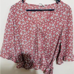 Sienna Sky wrap top, pink floral, size medium